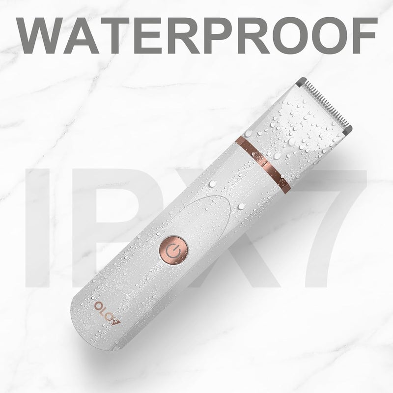 OLOV Electric Body Hair Trimmer - Groin Trimmer for Men - Bikini Trimmer Women - Wet/Dry Shaver Groomer, Replaceable Ceramic Blade Heads, USB Recharge Dock, Hygiene Razor, Christmas Gift Wrapping, White - Image 5